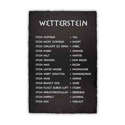 Wetterstein Wetterstation 20x30cm Schieferplatte für Garten Balkon Deko Schiefertafel Tafel beschriftet lustig Schild Stein Dekoration wetterfest RVX002 (Motiv 03, Schieferplatte)