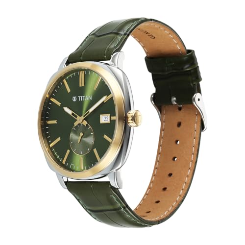 Image of Titan Classique Suave 2.0 Analog with Green Dial Green Leather Strap Watch for Men - 90189BL01