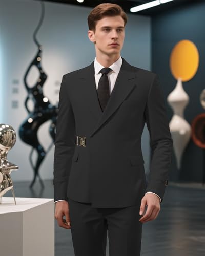 Men's 2 Piece Suit with Metal Clasp Slim Fit Suit Stylish Business & Casual Tuxedo Suit3