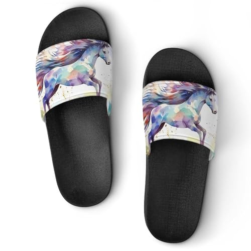 Running Horse Watercolor Non Slip Slides Sandals for Women Men Quick Drying Shower Shoes for Bathroom Pool Beach