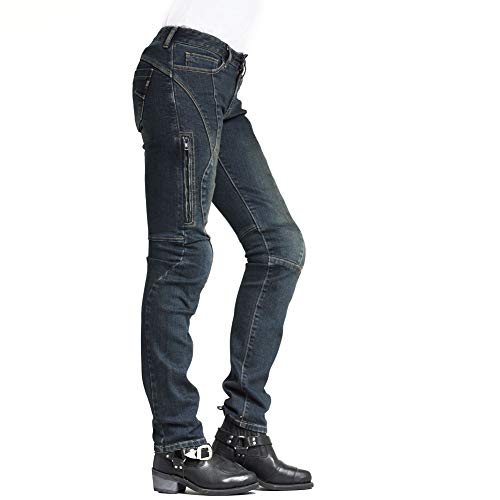 MAXLER JEAN Biker Jeans for women - Slim Straight Fit Motorcycle Riding Pants, 607 Blue (Size 30)