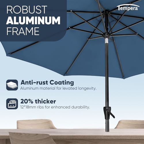 Image of Tempera Patio Market Outdoor Table Umbrella with Auto Tilt and Crank, Large Sun Umbrella with Sturdy Pole & Fade Resistant Canopy, Easy to Set