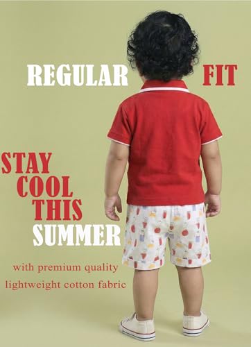 Image of Pure Cotton Collared T-Shirt and Half Pant Set for Kids