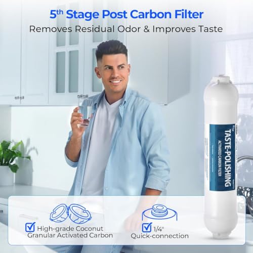 Image of iSpring FT15-N NSF Certified 5th Stage Inline Post Carbon Water Filter, Replacement Cartridge with 1 /4 inch Quick Connect for Refrigerator, Ice Maker, RO Reverse Osmosis Water Filtration System