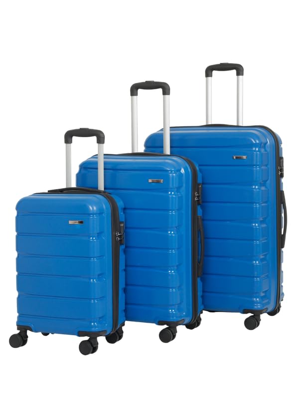 Image of Teakwood Small-Medium-Large 8 Wheels Trolley Bag, Hard Cabin with Zipper Closure, Adjustable Push Button & Cross Side Strap, TSA Lock System 360 Degree (Set of 3, Royal Blue)