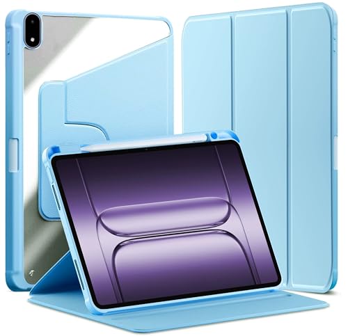 Image of TGK Rotating Case Cover for OnePlus Pad 3 13.2 inch Tablet, Pad 2 Pro, Pad 4 Pro with Pencil Holder Trifold Stand Cover Clear Back (Sky Blue)