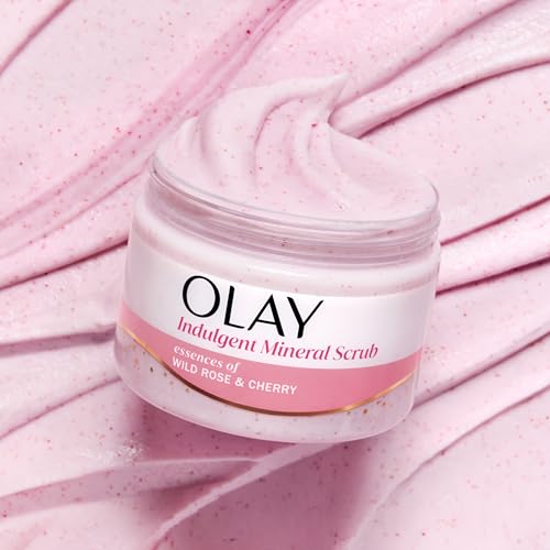 Image of Olay Body Indulgent Mineral Scrub, Skin Exfoliating & Massaging Pearls, Nourishing Soft & Gentle Formula, Renewing BHA, Vitamin B3 Complex, Luxurious Fragrances, Wild Rose & Cherry Creme Scent, 11 oz