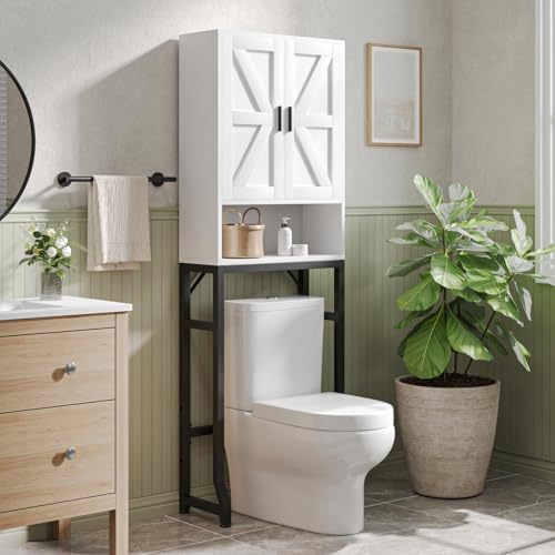 USHOWER Over The Toilet Storage Cabinet, Bathroom Organizers and Storage with Barn Doors, Thicken...