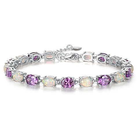 CiNily Adjustable Tennis Bracelet-Oval or Flower Shape White Gold/Sterling Silver Plated Opal Bracelet for Women Girls Gemstone Bracelets, Stone, Created Opal Cover