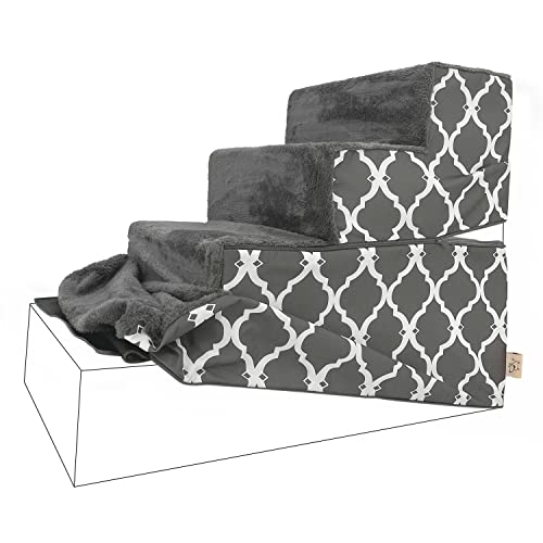 Best Pet Supplies Non-Slip Foam Dog Stair & Pet Ramp, Balanced Indoor Step Support - Folable Stair Cover, Gray Lattice, 4-Step