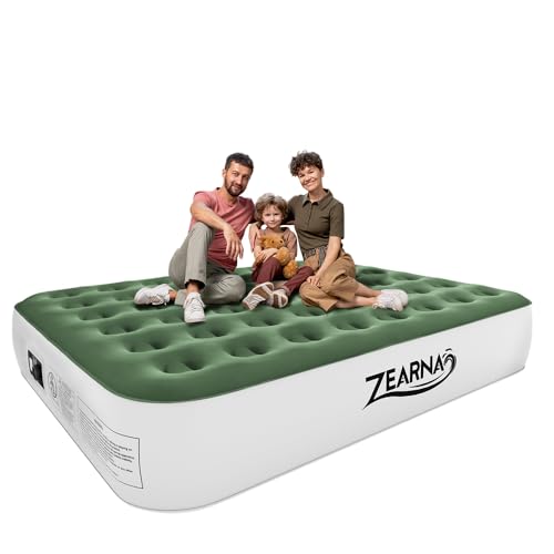 Zearna Air Mattress Queen with Built in Pump – Upgraded Inflatable Mattress, 2 Mins Quick Self Inflating with Double Air Chamber,13″/650lbs Max Matelas Gonflable, for Camping,Home,Portable Travel