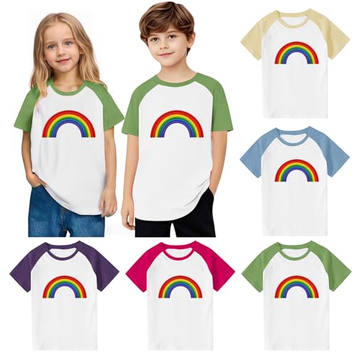 Girls Cute Rainbow T-Shirts Kids Color Block Loose Raglan Tops Boys Crewneck Basic Short Sleeve Tees for Kids 3-14 Years2
