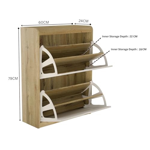 Image of beAAtho Zento Shoe Cabinet with Tilt-Out Drawers | Modern Wooden Shoe Organizer for Home & Office | Durable & Elegant | DIY | (Wotan Oak- Biege)