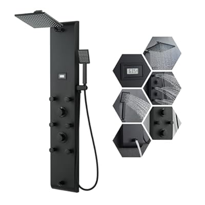 MENATT Stainless Steel Shower Panel Tower System with Height Adjustable Rainfall Shower Head, 4 in 1 Shower Panels with 6 Body Jets, Handheld Shower, Tub Spout, Brushed