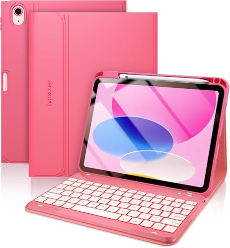 Image of typecase Folio Keyboard Case for iPad A16 (11th) & iPad 10th Gen 10.9 inch, Magnetic Wireless Detachable Keyboard, 7-Color Premium Backlight, Thin & Light, Pencil Holder - Hot Pink