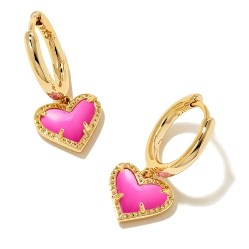 ALoveSoul Plated 14k Gold Pink Heart Cubic Zirconia Dangle Hoop Earrings for Women