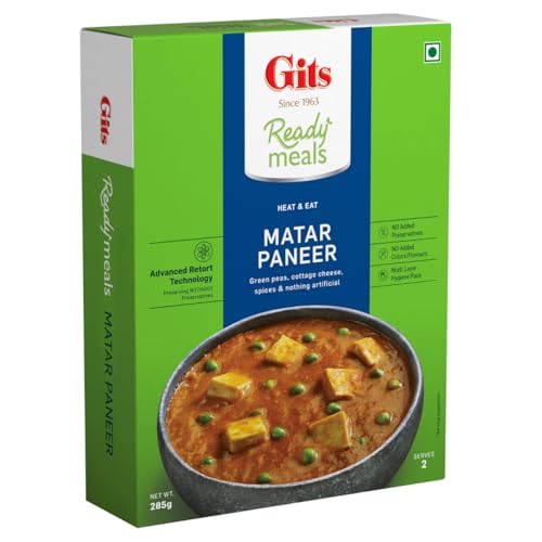 Image of Gits Ready to Eat Matar Paneer, Pure Veg, Heat and Eat Spicy Curry, Microwaveable, 285g