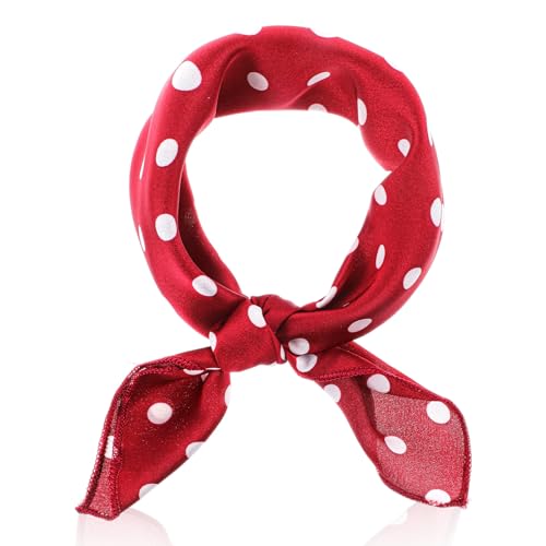 Ziuohaa Vintage Square Scarf For Women For Hair Neck Waist - Red Polka Dot Scarf - Casual Decorative Accessory