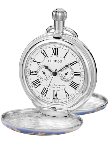 Image of Copper Pocket Watch Steampunk Mechanical London Hand Wind Mens Watches with Chains & Boxs