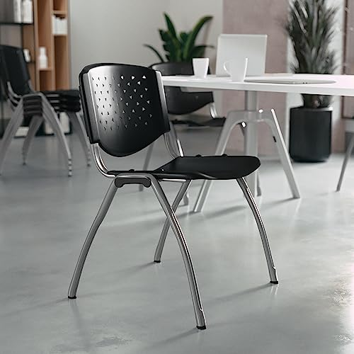 Flash Furniture 5-RUT-F01A-BK-GG Hercules Series Plastic Contoured Lobby Chairs With Perforated Backs, Ergonomic Stacking Chairs For Offices thumb #1