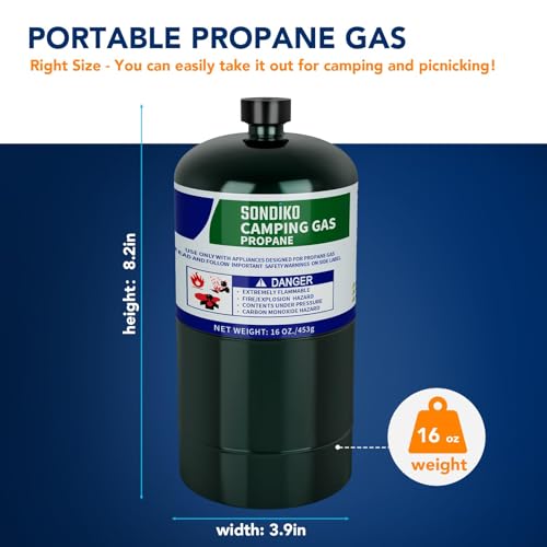 Image of Sondiko Propane Tank 2 Pack, High Purity 1LB Propane Cylinder Tank 16 oz, Factory Prefilled and DOT Compliant, Premium Propane to Broil Sous Vide for Welding Brazing Soldering