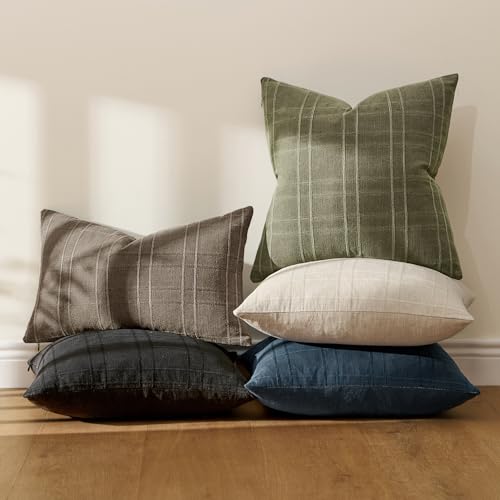 Image of MIULEE Decorative Linen Check Throw Pillow Covers Neutral Farmhouse Vintage Spring Pillow Covers 18x18 Set of 2 Boho Modern Home Decor for Sofa Couch Bedroom Cushion Sage Green