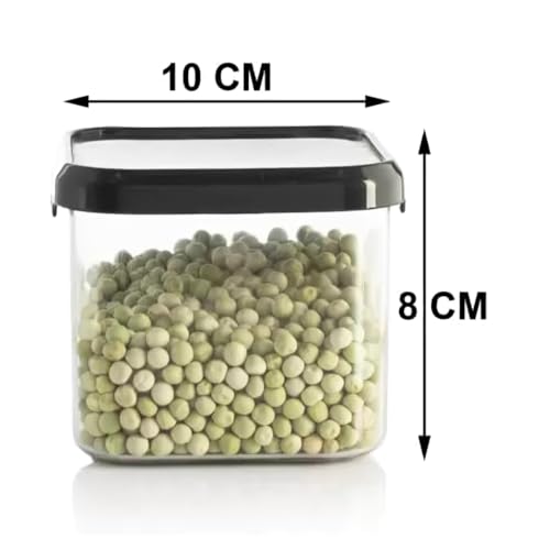 Image of 500ml Square Container Set of 12 | Black Plastic Kitchen Storage Boxes | Airtight Food Containers for Home, Pantry, Snacks, Grains, Spices | Durable & Space Saving Organiser