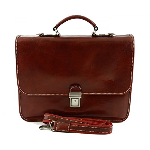Cartable en cuir véritable rouge à deux compartiments pour le bureau