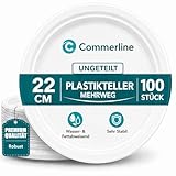 Commerline Plastikteller 100 Stück Ungeteilt | Stabil und langlebig
