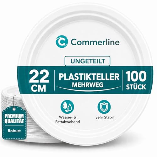 Commerline Plastikteller Mehrweg 22 cm Ungeteilt 100 Stück