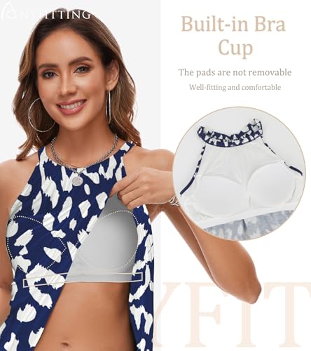 Image of ANYFITTING Summer Dress with Built in Bra Casual Beach Sundress Flowy Halter Mini Short Dresses for Women 2026