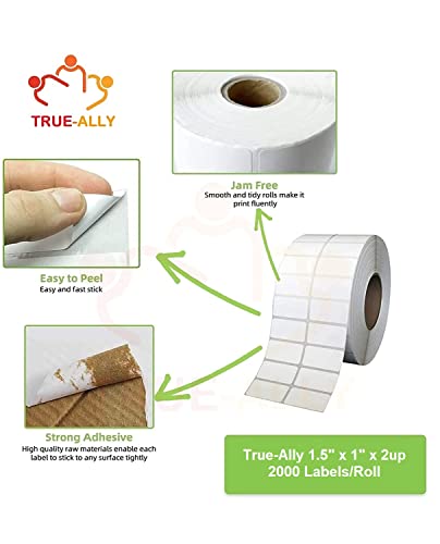 Image of True-Ally 38x25 Direct Thermal Barcode Label Sticker - 1.5 x 1 inch - 38mm x 25mm - 2 Ups - 2000 Labels Per Roll - White Self Adhesive Sticker for Printing Barcoding (2 Roll Per Pack (4000 Labels))