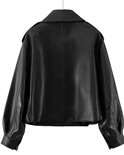 LY VAREY LIN Women Black Faux Leather Jackets Casual Short Oversized Coat Asymmetrical Motor Biker Jacket2