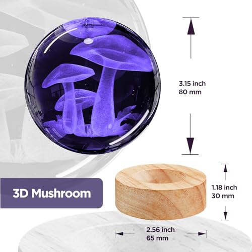 Image of 3D Mushroom Crystal Ball Night Light with Remote Upgraded 3.15 In Mushroom Glass Ball Table Lamps with 16 Color Led Wooden Base for Birthday Xmas Cute Mushroom Room Decor Gifts for Kids Women Teen