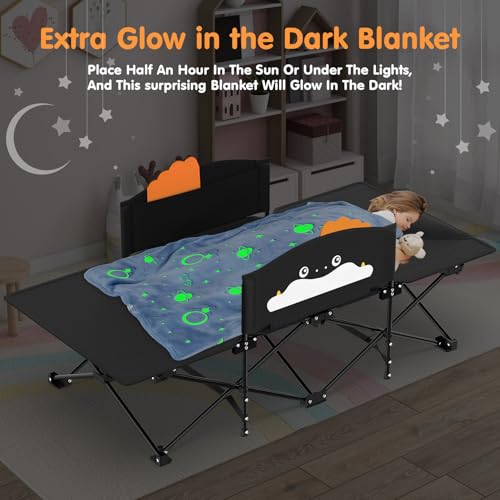 Image of Suteck Kids Camping Cot, Comfortable Toddler Cot Bed Easy to Store and Use, Portable Sleeping Cot with Guardrail, Lightweight Bed for Outdoor Indoor Home