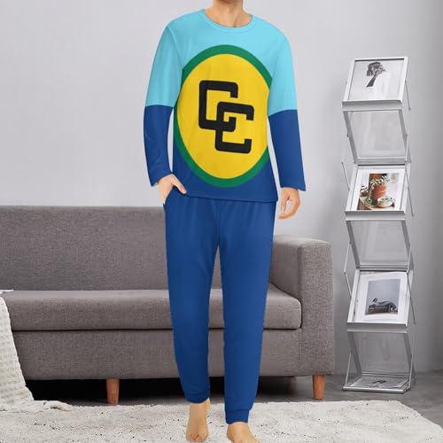 Zakqeik Jamaica Flag Mens Pajamas Set Long Sleeve Top,Pajamas for Men Classic Mens Sleepwear Pjs Set with Pockets4
