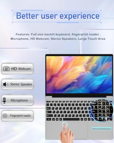 Image of MYW Laptops,15.6 inch IPS 1080P Screen,6500Y Processor 3.4Ghz 8GB RAM 256GB SSD, Laptops with Fingerprint Recognition Backlit Keyboard,WiFi5, USB C(Data), Webcam, HDMI
