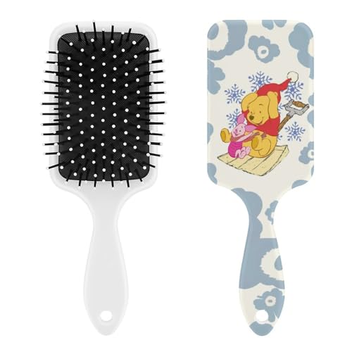 くまのプーさん 花柄 ブルー パドルブラシ ヘアブラシ くし 絡まない 頭皮マッサージ おしゃれ レディース メンズ 兼用 マッサージブラシ ツヤ サラサラ 頭皮ケア キャラクター 人気 かわいい 便利 人気