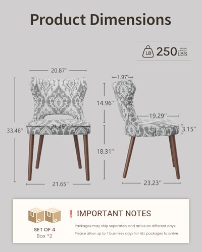 Image of Wooden Dining Chairs Set of 4, Farmhouse Dining Room Chairs with Solid Wood Legs, Mid Century Fabric Kitchen Chairs, Upholstered Chair for Restaurant & Cafe- Jacquard