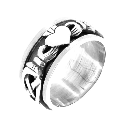 Women's Men's 925 Sterling Silver Claddagh Spinner Ring Celtic Band Spin Ring for Men and Women | Silver Ring Size 8-133
