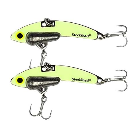 SteelShad - Mini Series Glow Yellow - 2 Pack - Glow in The Dark Fishing Lures - Lipless Crankbait for Freshwater Fishing - Perfect for Ice Fishing Cover