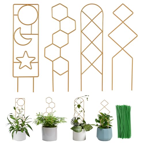 image for Wellsign Small Trellis for Potted Plants, 15.94 inch Gold Metal Plant 