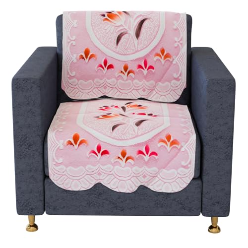 Image of Kuber Industries Sofa Cover | Net Sofa Slipcover Set | Sofa Cover for Living Room | Sofa Slip Cover for Hall | 5-Seater Sofa Cover for Home Decor | Printed Sofa Cover Set | Pink