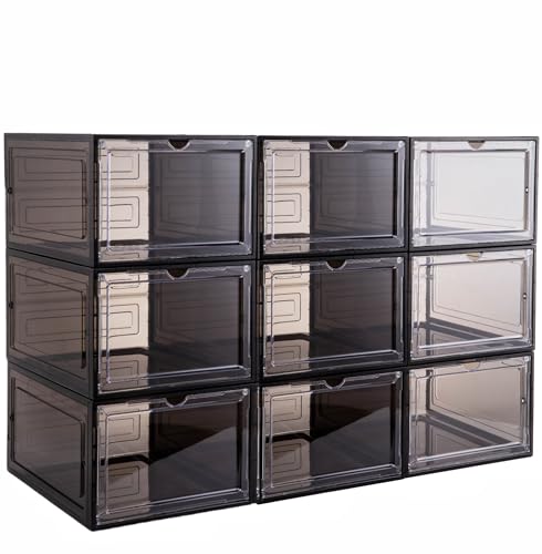 Attelite X-Large Clear Plastic Shoe Boxes - Stackable Shoe Organizer with Magnetic Door, Drop Front...