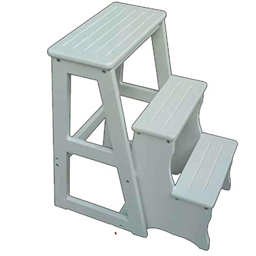 Escabeau de tabouret pliable multifonctionnel en bois 3 marches - 2