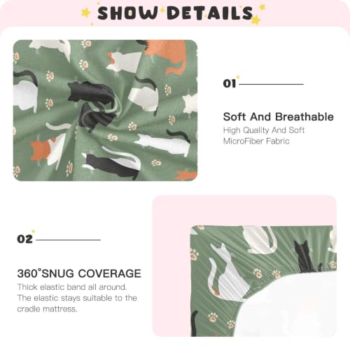 Image of Crib Sheet Breathable Soft Crib Mattress Sheet for Baby Toddler Boys Girls Fitted Pack n Play Crib Sheet Fit Standard Crib Mattress 52 x 28 Inch Green Cat Back Silhouette
