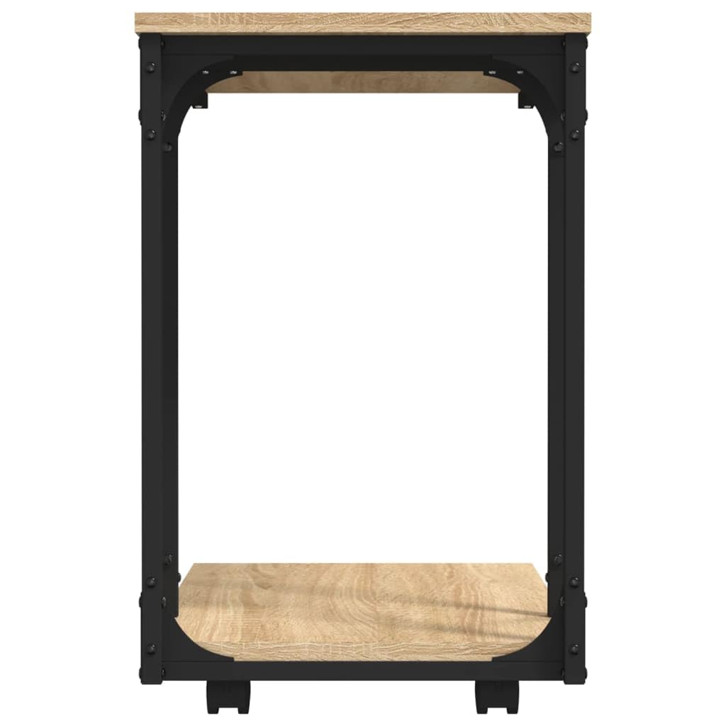 Mesa auxiliar con ruedas de roble Sonoma, 50 x 35 x 55,5 cm, mesa de centro en forma de C con estante y estante para salón, dormitorio, pasillo, balcón, sofá, cama, decoración, lámpara