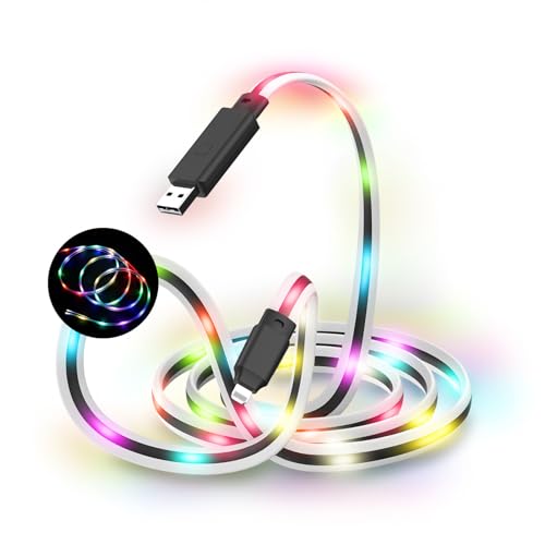 Image of LED iPhone Charger [Apple MFi Certified] Color Changing Light up iPhone Charger Cord, Lighted Up LED Charger Cable Glowing Charging Cord with 17 Lighting Modes for iPhone 14 Pro Max13 /12 /11 Pro (3ft)