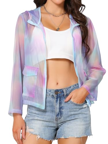 Veste transparente en maille arc-en-ciel à capuche femme zippée légère et colorée