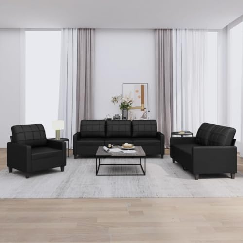 Homgoday 3-TLG. Sofagarnitur mit Kissen Loungesofa Couch Wohnzimmersofa Sofa Couch Couchgarnitur Doppelsofa Designsofa Moderner für Wohnzimmer Büro Schwarz Kunstleder